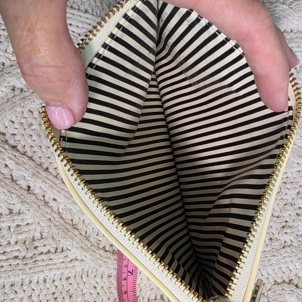 Kate Spade Gold Polka Dot Zipper Pouch Cream Gold Cosmetic Clutch Logo Charm